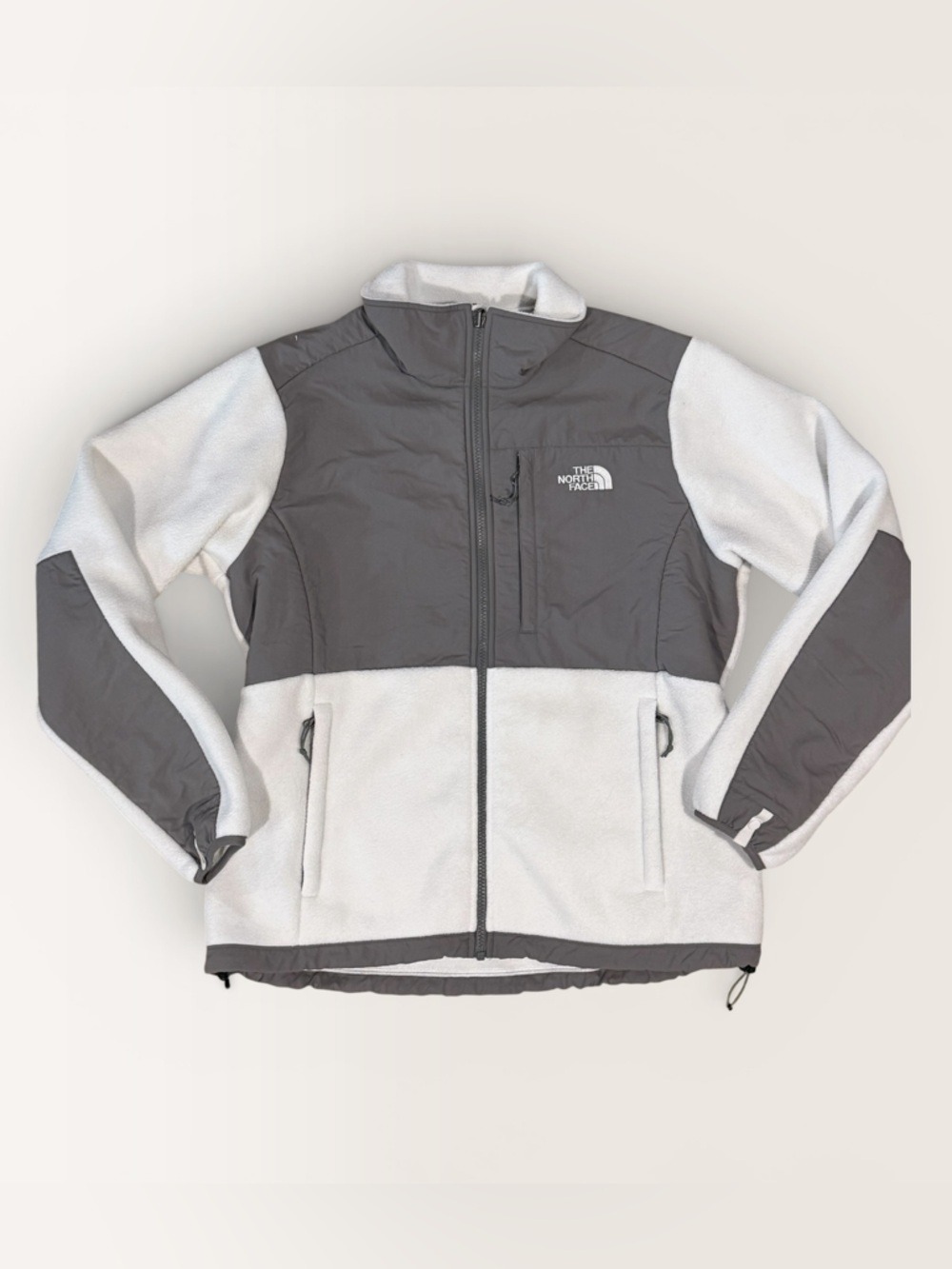 The North Face Women's Denali Fleece Jacket White Gray Full Zip Hybrid Large